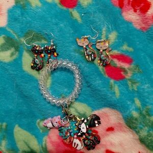 Colorful Cat Earrings and Keychain Set